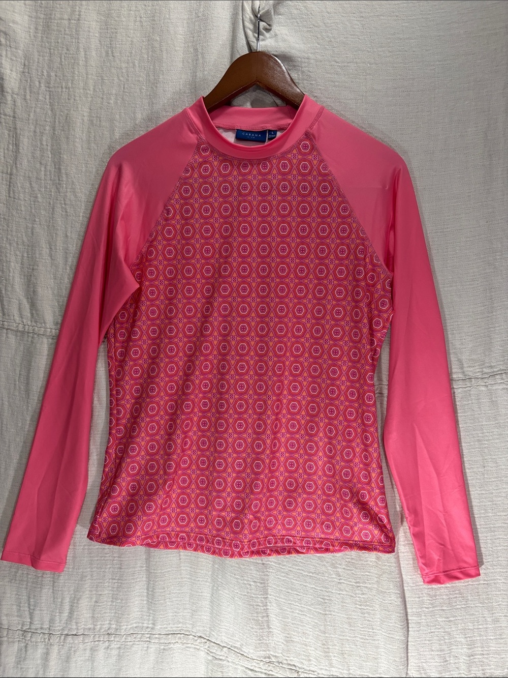 Cabana Life Pink Coral Tide Geometric Patterned Rashguard Swim Shirt Large EUC